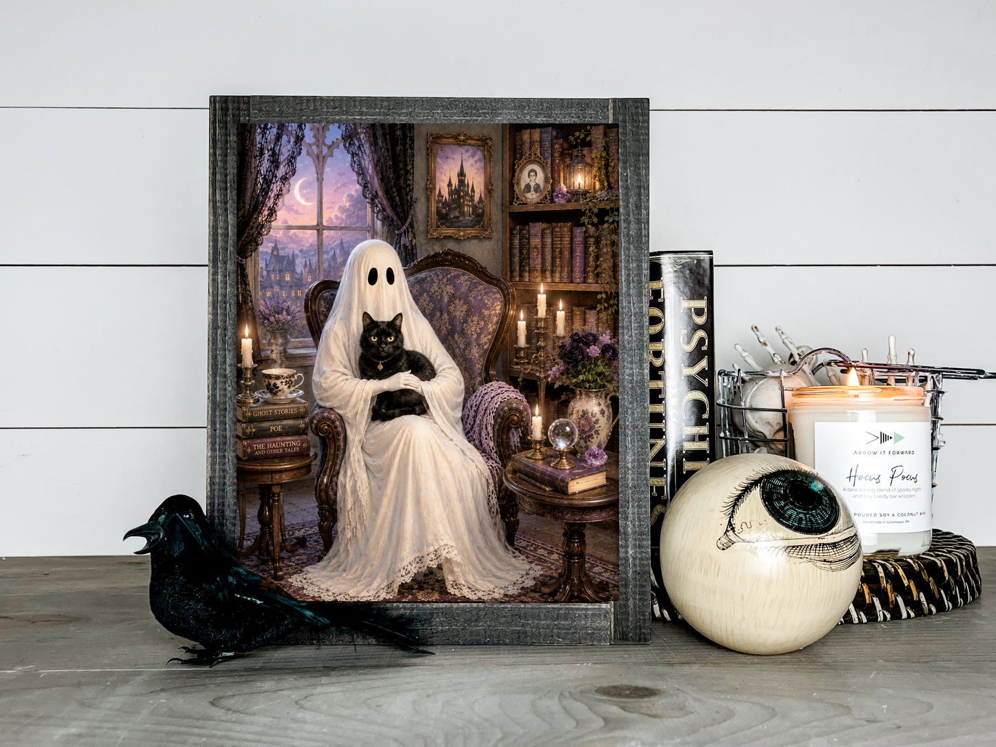 Ghost Gothic Black Cat Victorian Halloween Picture Print
