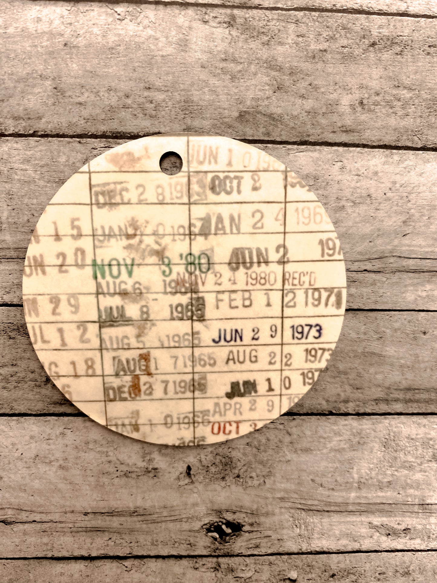 Retro Library Card Circle Ornament