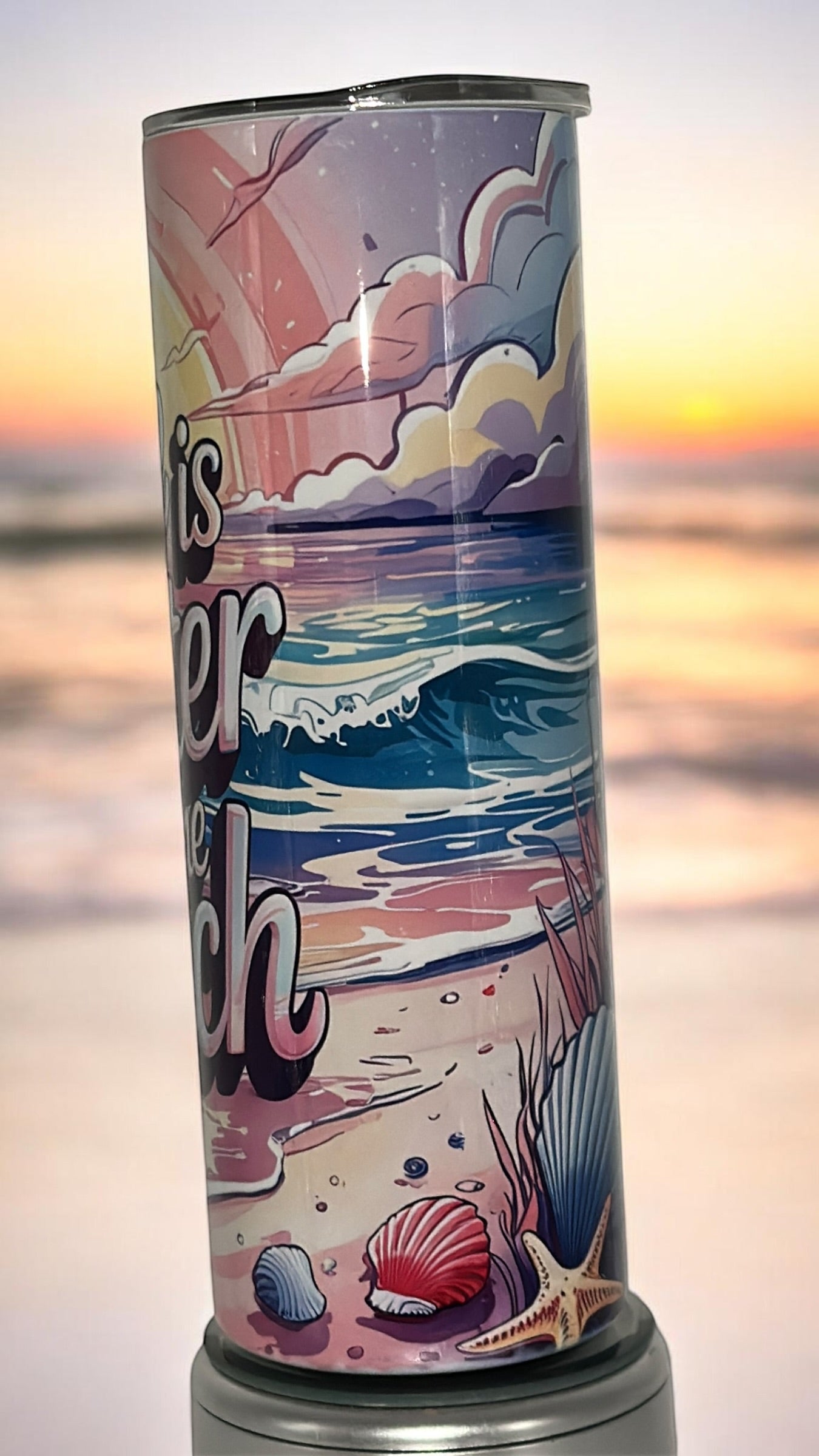 Beach Vibes Ocean Lover Shimmer Holographic Shimmer Drinking Tumbler Water Bottle Cup Life is Better at the Beach