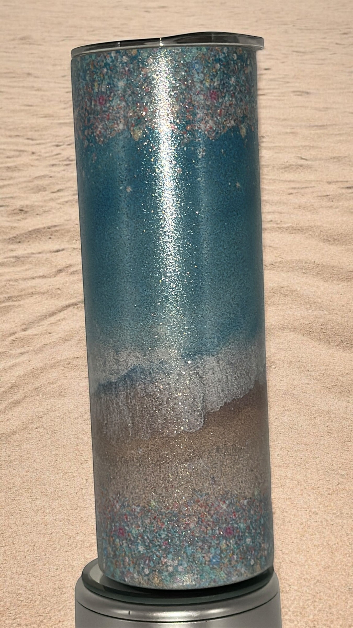 Beach Waves Ocean Lover Glitter Finish Drinking Tumbler Water Bottle Cup