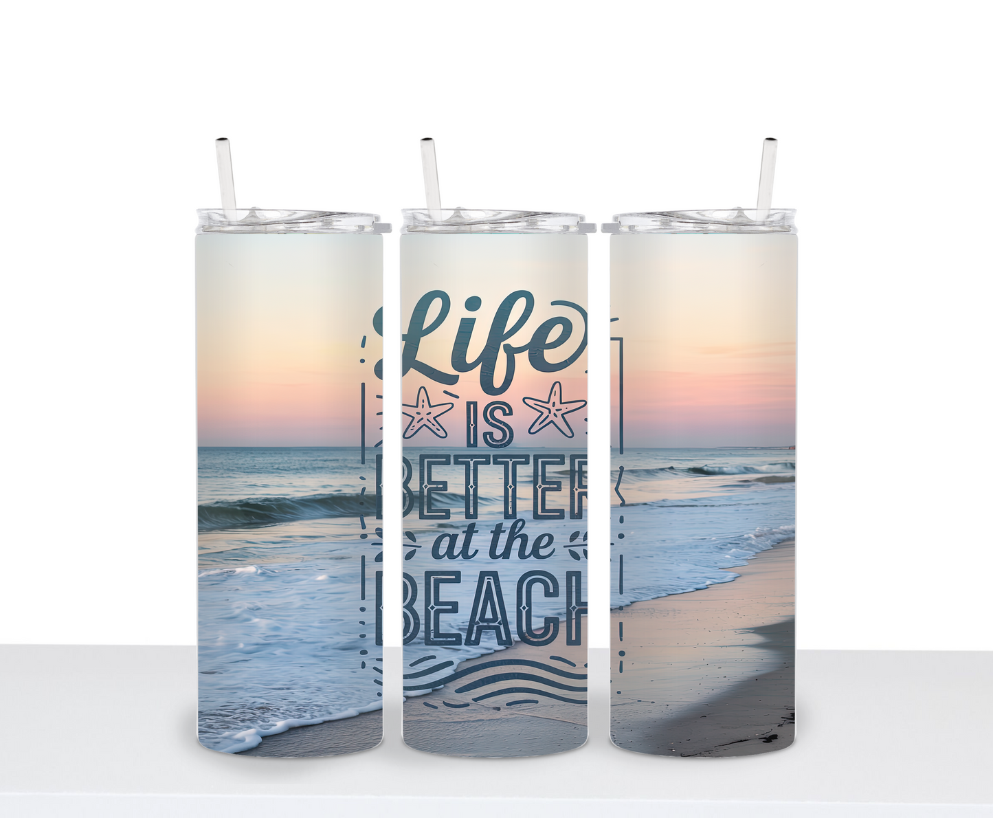 Beach Vibes Ocean Lover  Glitter Drinking Tumbler Water Bottle Cup Life is better at the Beach