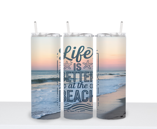 Beach Vibes Ocean Lover  Glitter Drinking Tumbler Water Bottle Cup Life is better at the Beach