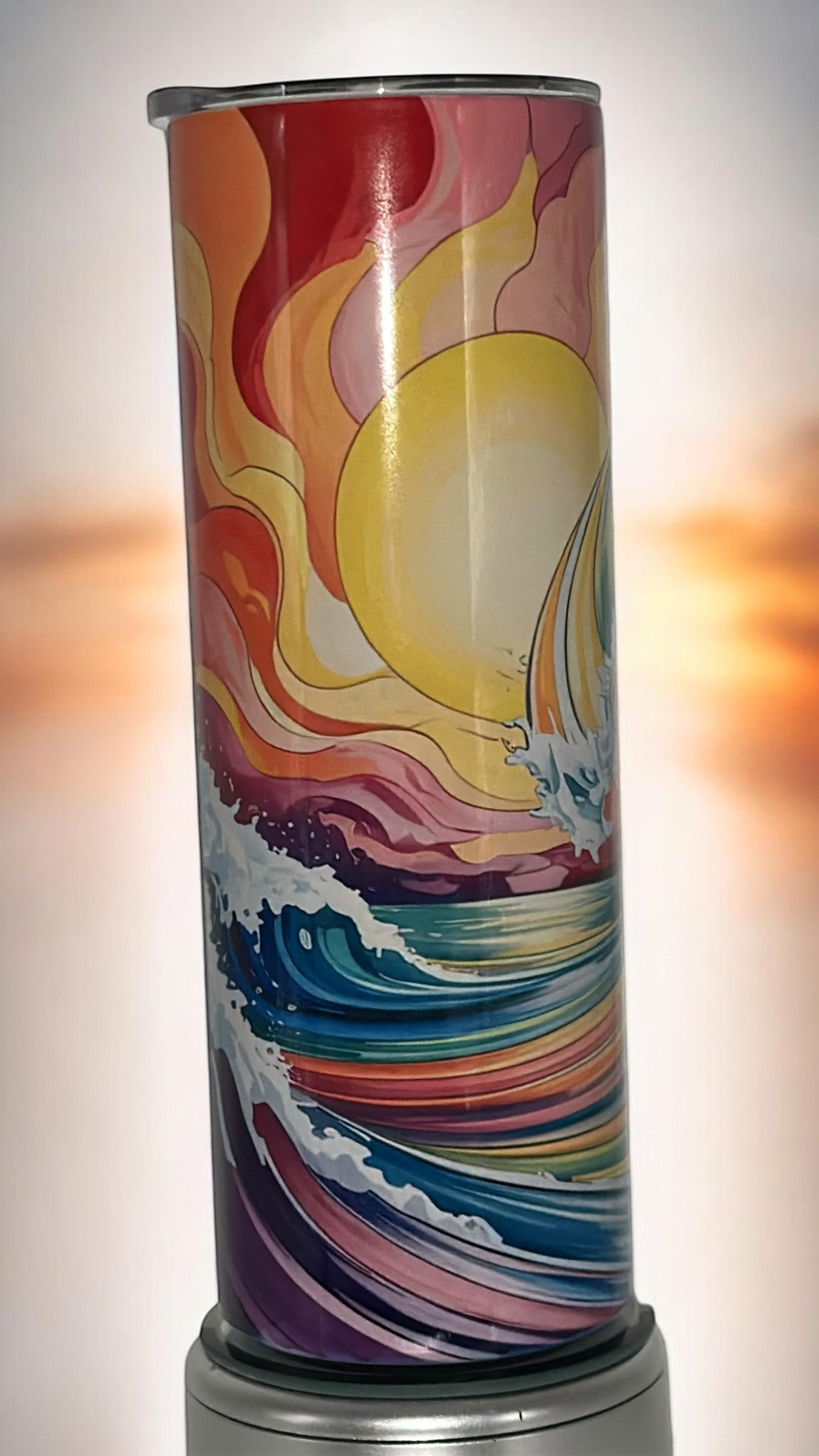 Beach Vibes Ocean Lover Waves Drinking Tumbler Water Bottle Cup