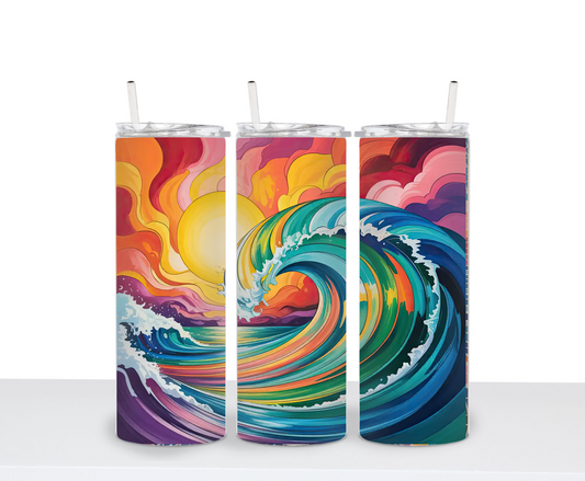 Beach Vibes Ocean Lover Waves Drinking Tumbler Water Bottle Cup