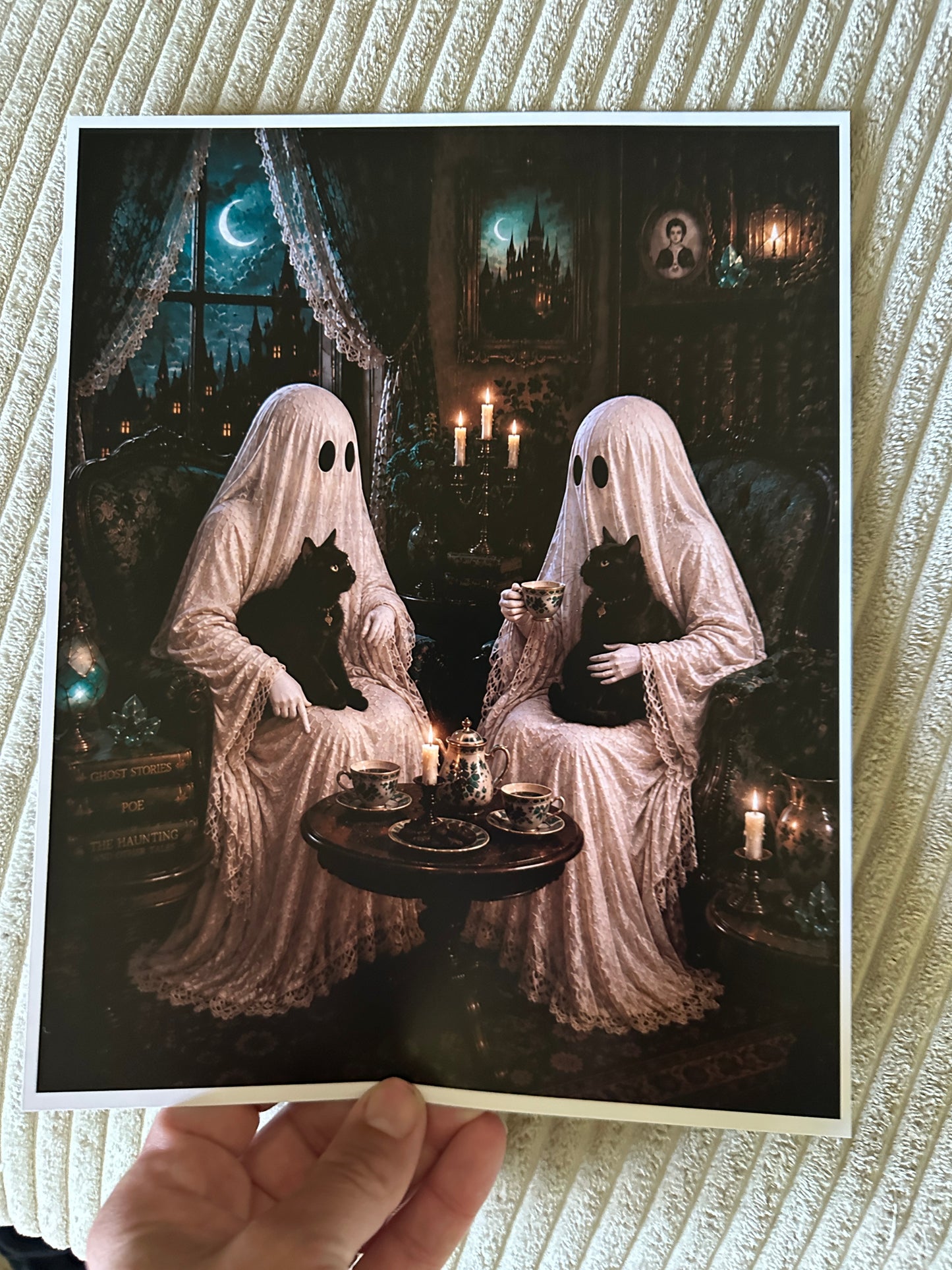 Ghost Gothic Black Cat Friends Victorian Halloween Picture Print