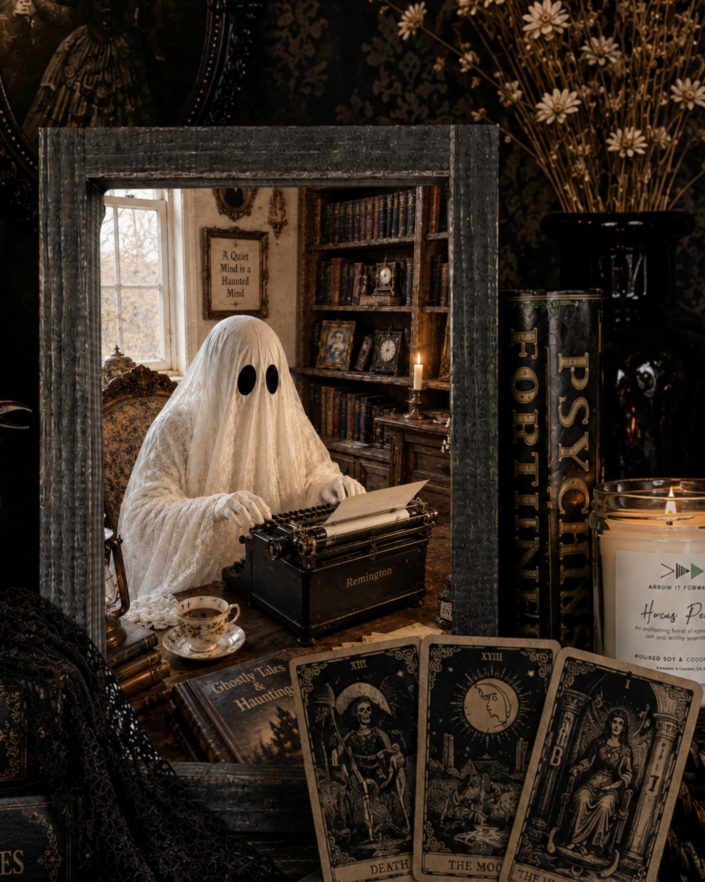 Ghost Gothic Typewriter Poet Victorian Halloween Picture Print