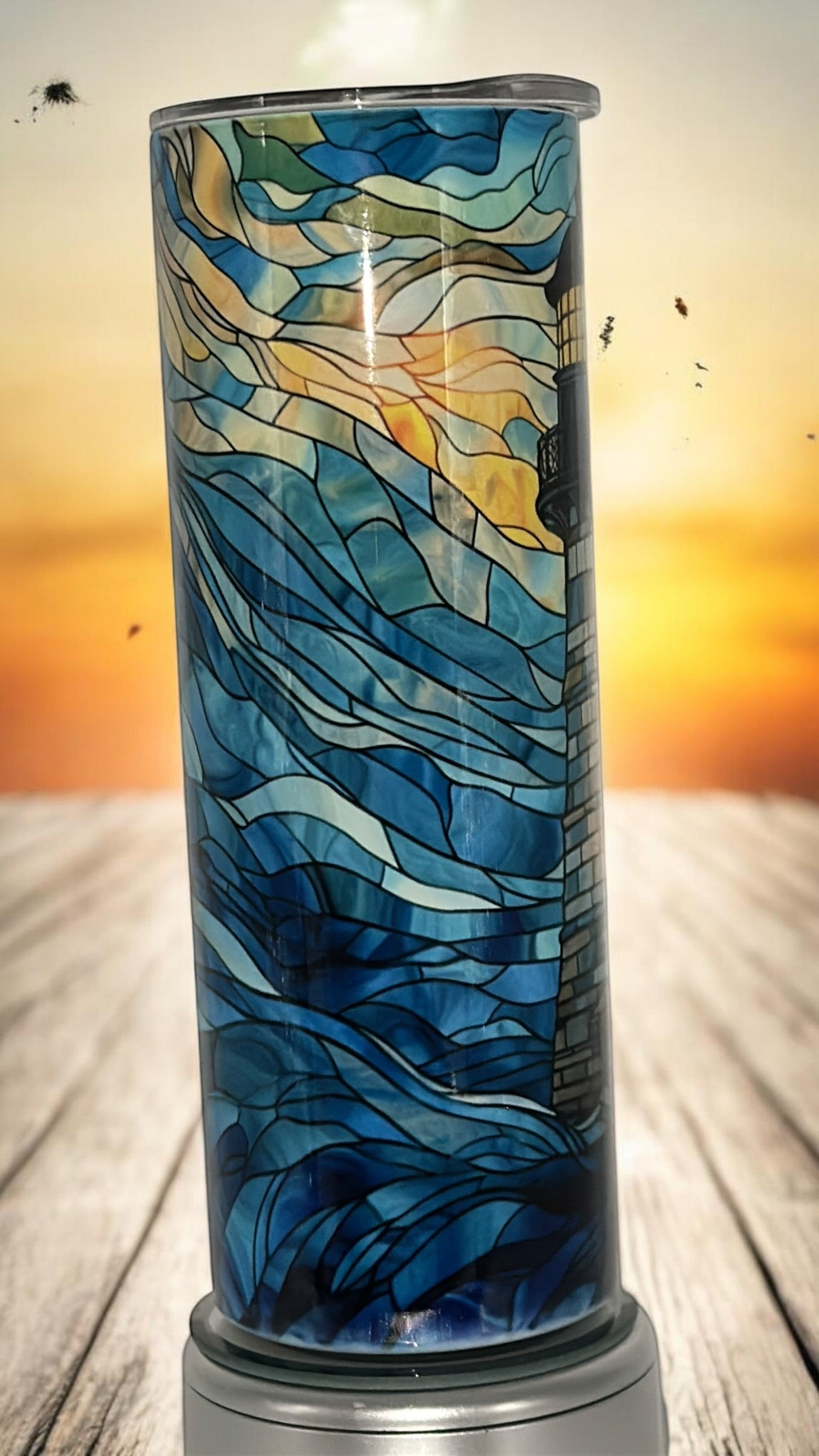 Lighthouse Beach Mosaic Ocean Lover Drinking Tumbler Water Bottle Cup