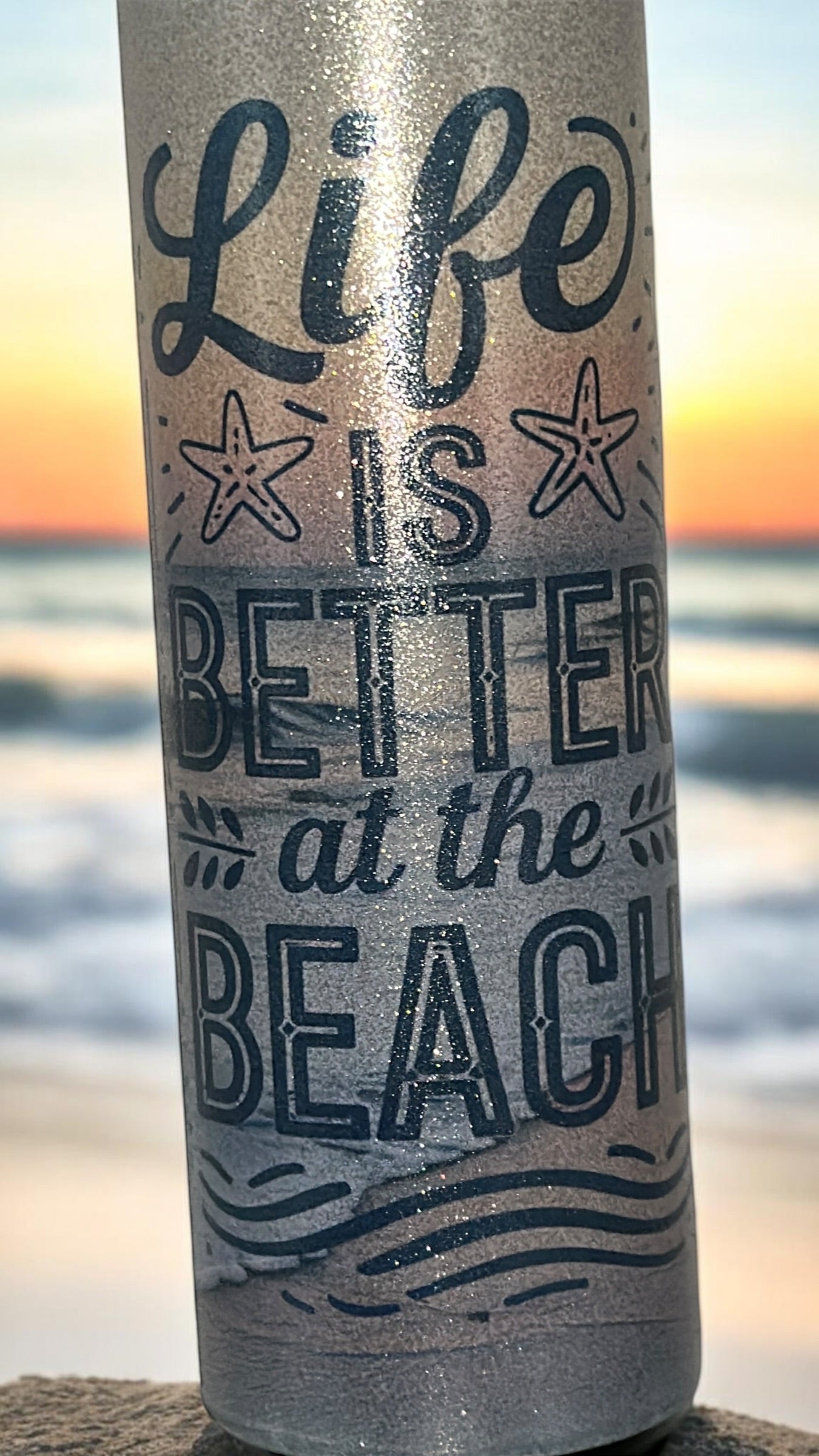 Beach Vibes Ocean Lover  Glitter Drinking Tumbler Water Bottle Cup Life is better at the Beach