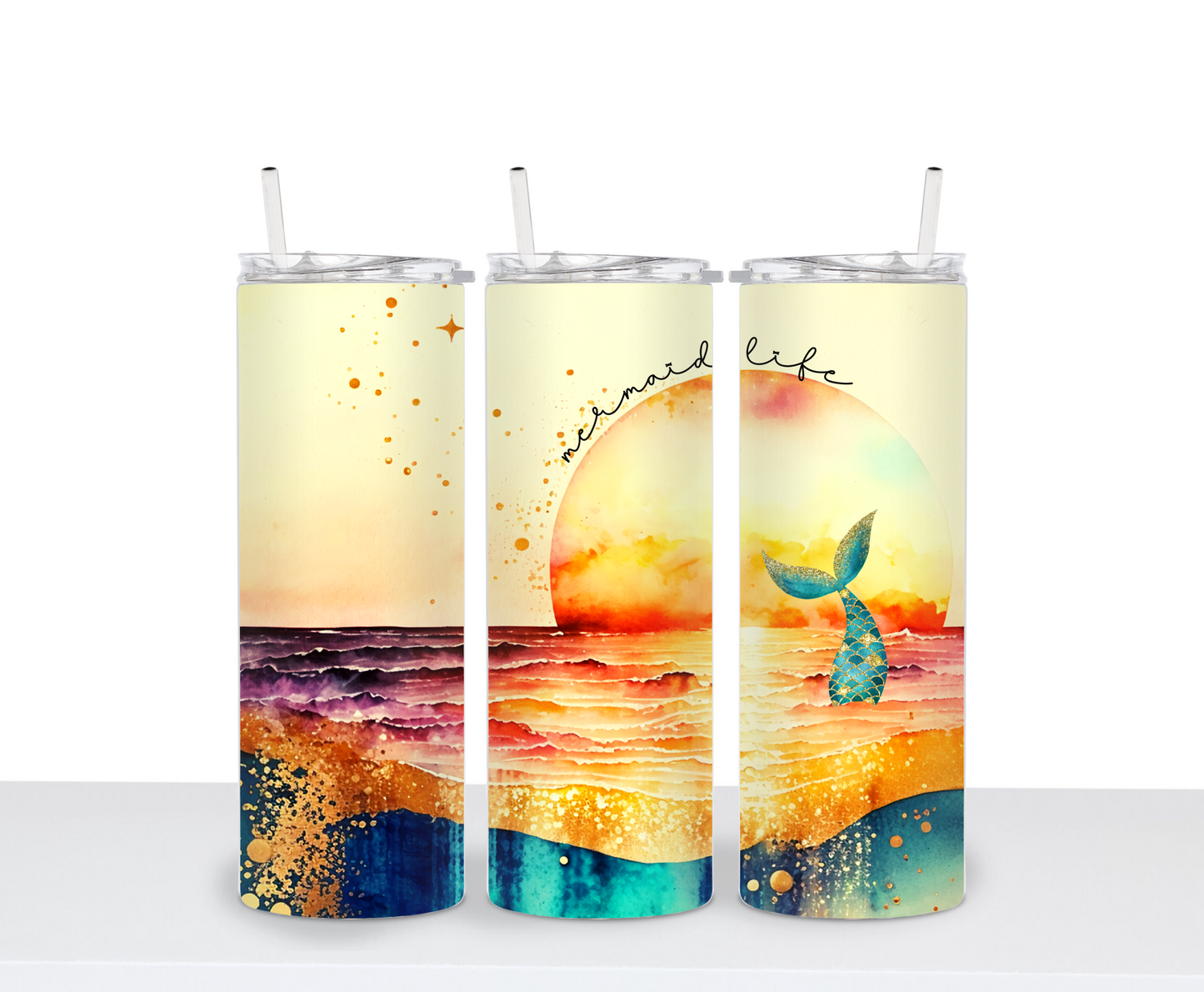 Beach Vibes Ocean Lover Mermaid Make Waves Drinking Tumbler Water Bottle Cup