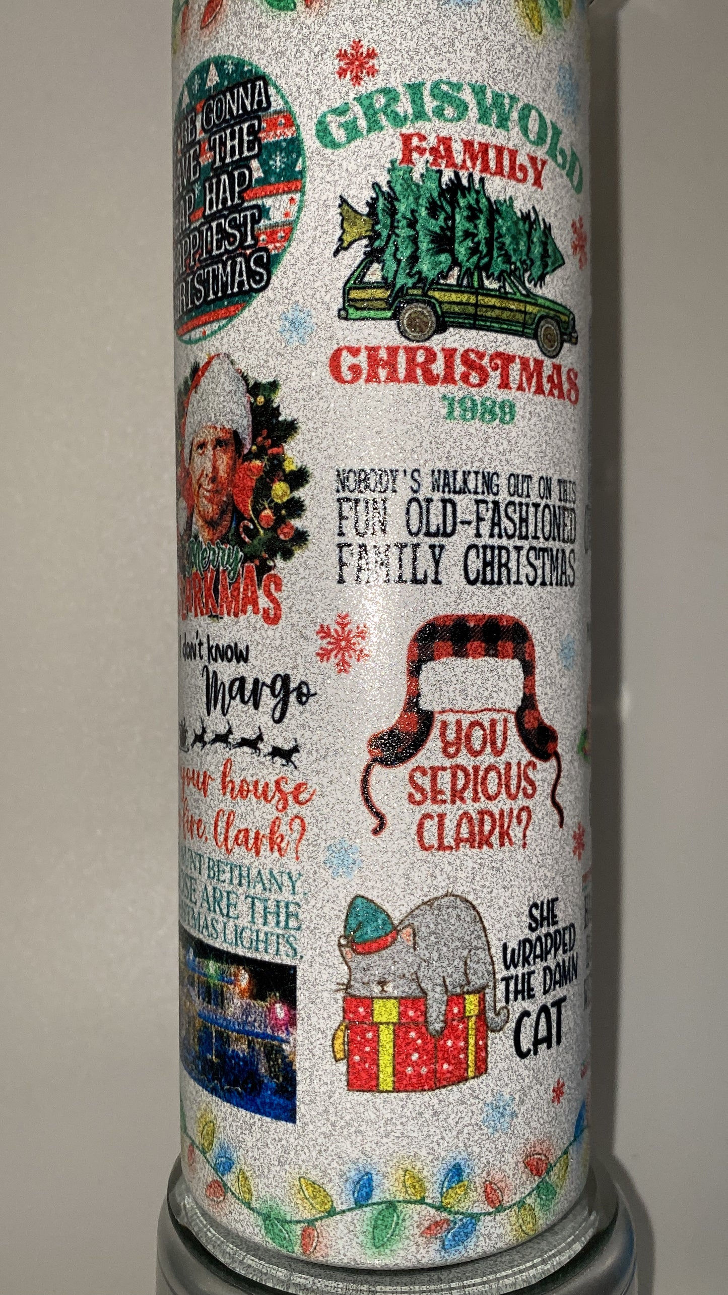 Clark Griswold Funny Glitter Christmas Vacation Tumbler Skinny Retro Cup
