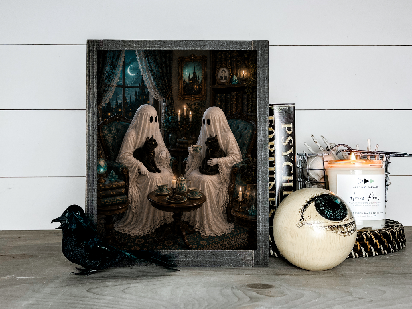 Ghost Gothic Black Cat Friends Victorian Halloween Picture Print