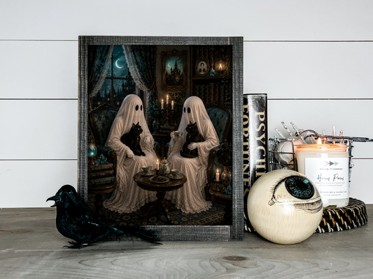 Ghost Gothic Black Cat Friends Victorian Halloween Picture Print