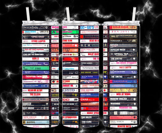 80s bands cassette tapes tumbler 20 water bottle for HOT and COLD drinks