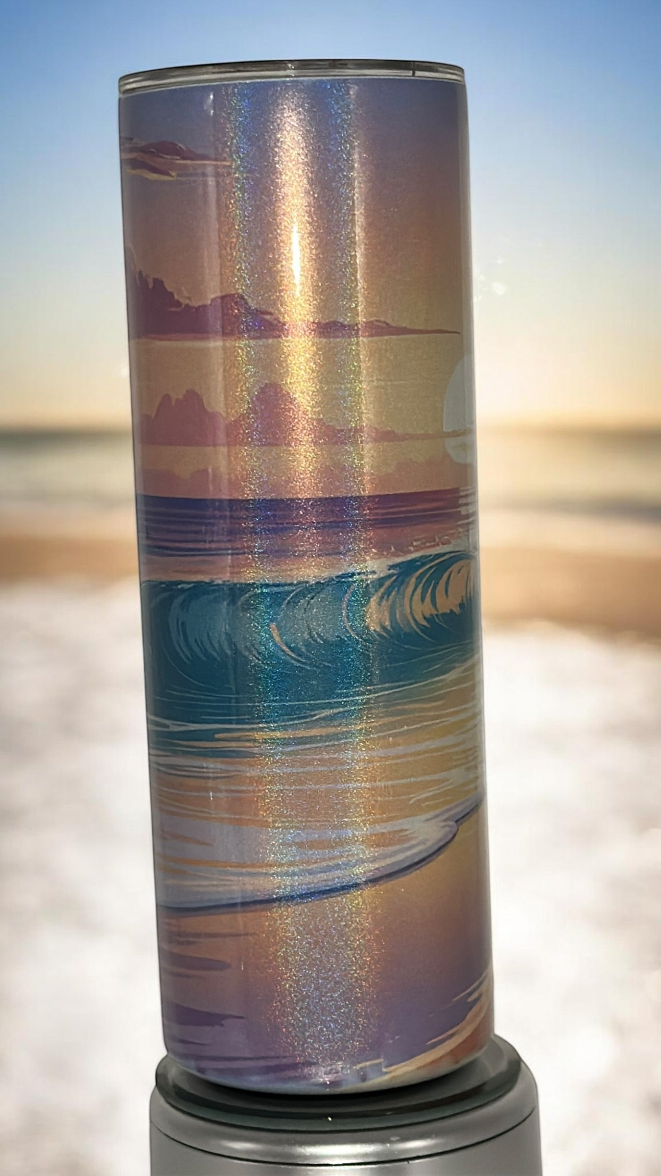 Beach Sunset Waves Ocean Lover Drinking Tumbler Water Bottle Cup