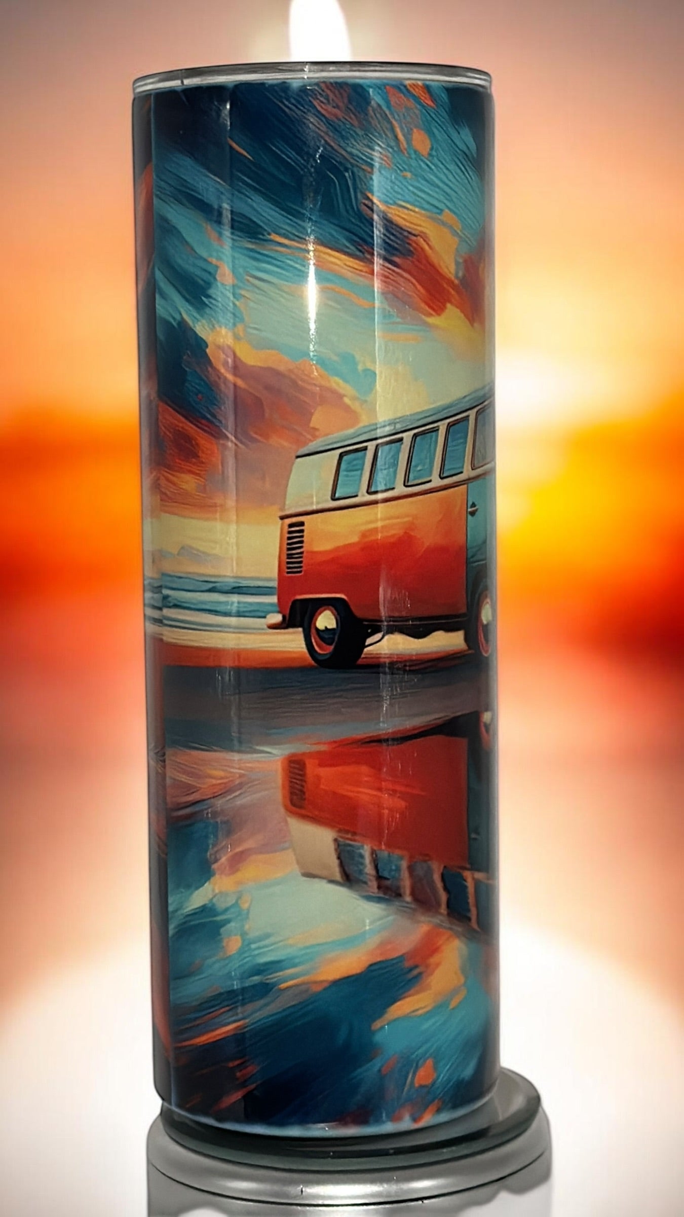 Beach Vibes Ocean Lover Drinking Tumbler Water Bottle Cup VW Bus on the beach