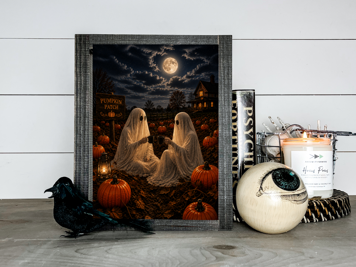 Ghost Gothic Victorian Pumpkin Patch Friends Halloween Picture Print