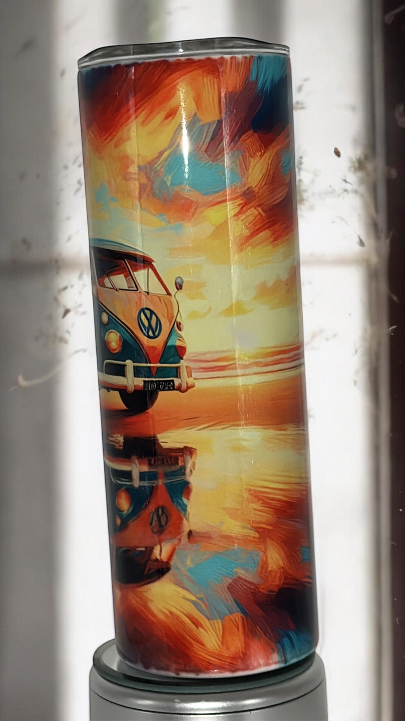 Beach Vibes Ocean Lover Drinking Tumbler Water Bottle Cup VW Bus on the beach