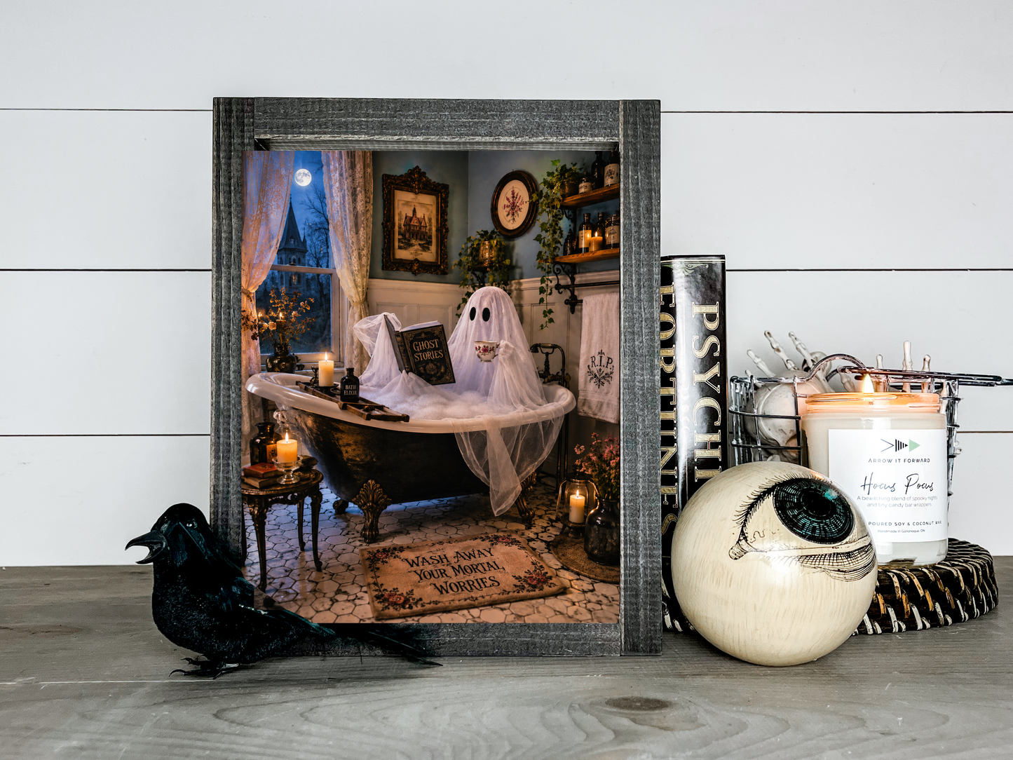 Ghost Gothic Victorian Bath Tub Self Care Halloween Picture Print