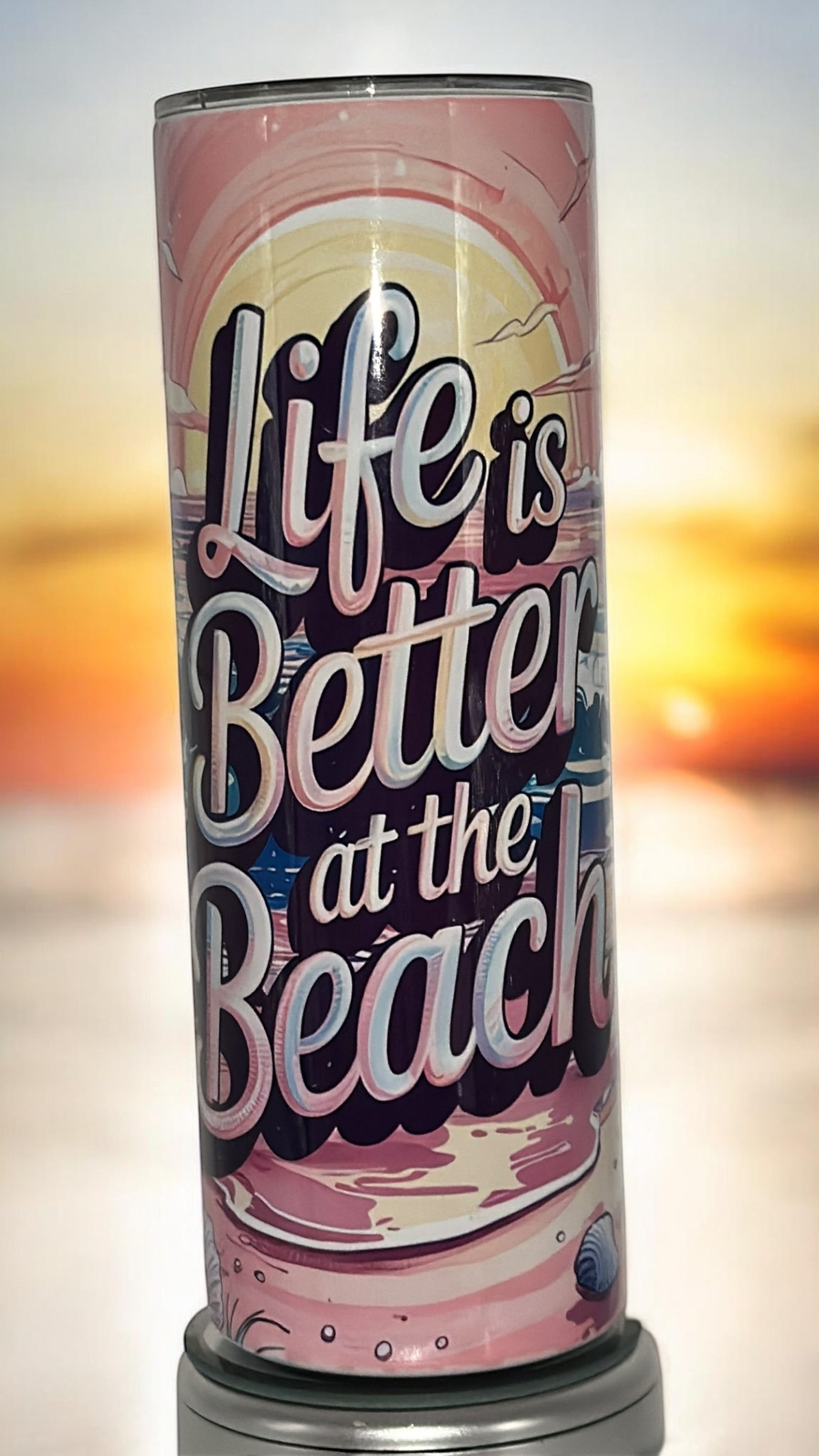 Beach Vibes Ocean Lover  Shimmer Holographic Shimmer Drinking Tumbler Water Bottle Cup Life is Better at the Beach