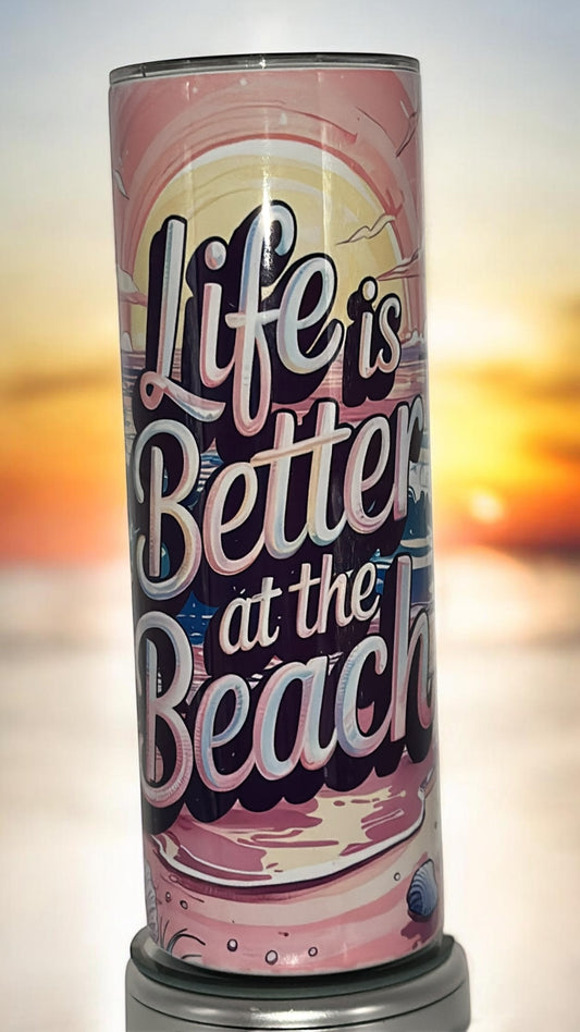 Beach Vibes Ocean Lover  Shimmer Holographic Shimmer Drinking Tumbler Water Bottle Cup Life is Better at the Beach