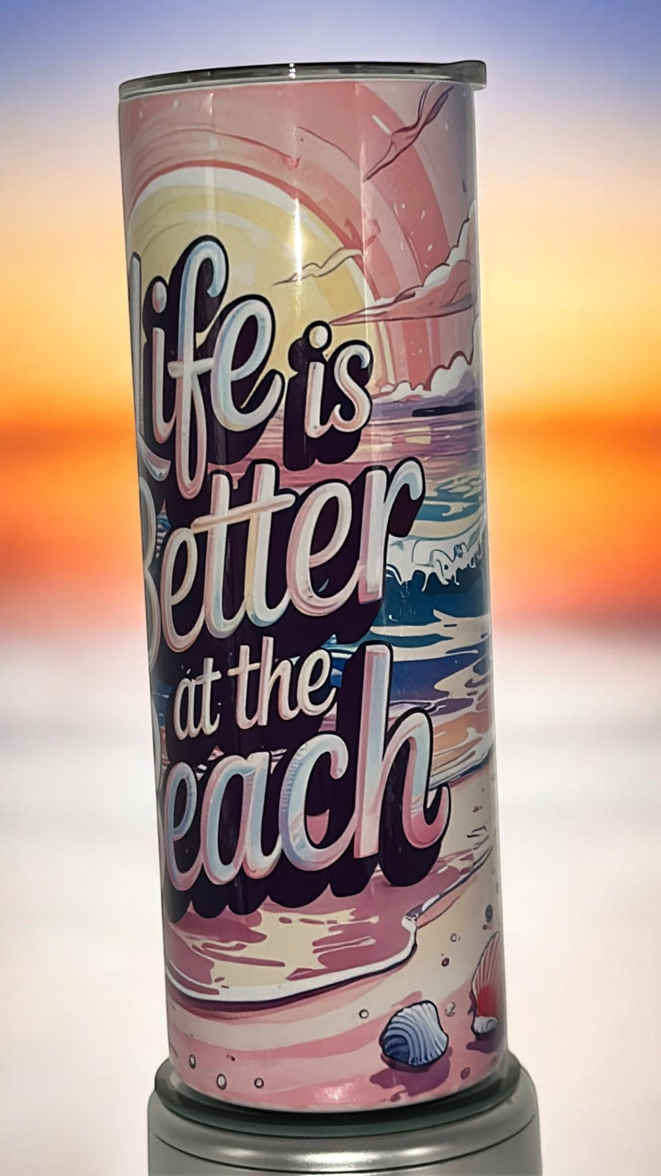 Beach Vibes Ocean Lover  Shimmer Holographic Shimmer Drinking Tumbler Water Bottle Cup Life is Better at the Beach