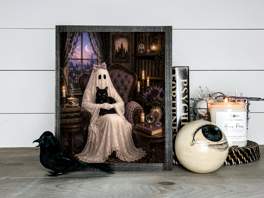 Ghost Gothic Cat Bow Victorian Halloween Picture Print