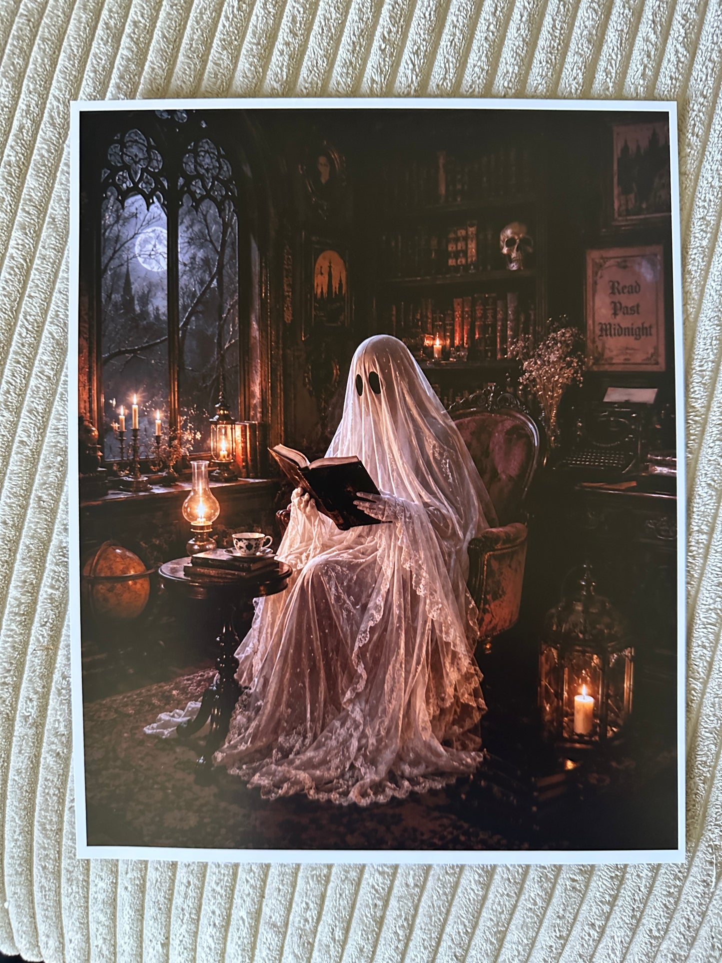 Ghost Gothic Reading Victorian Halloween Picture Print