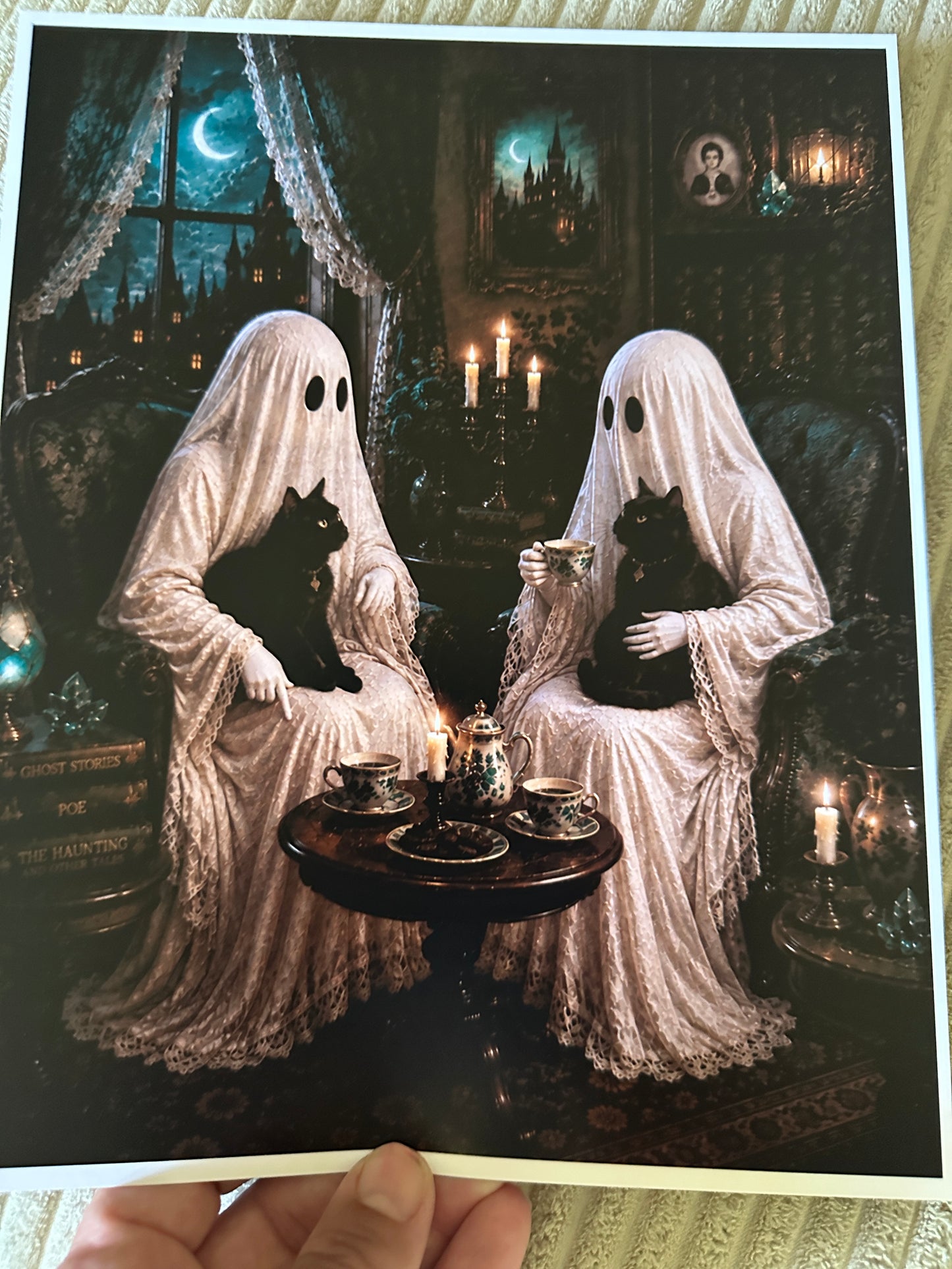Ghost Gothic Black Cat Friends Victorian Halloween Picture Print