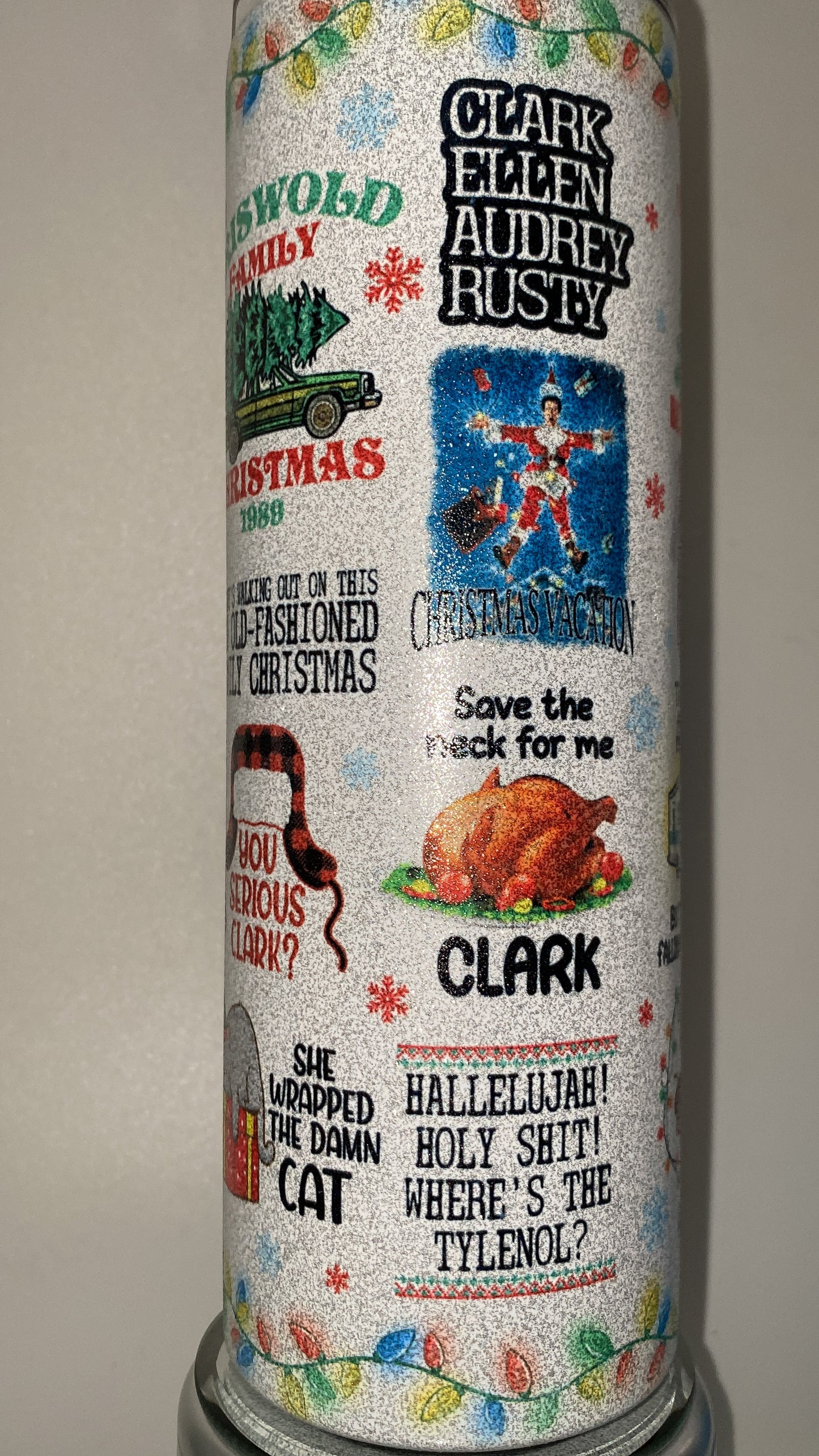 Clark Griswold Funny Glitter Christmas Vacation Tumbler Skinny Retro Cup