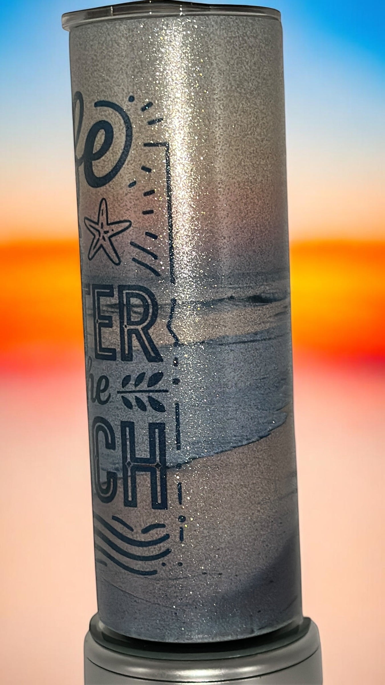 Beach Vibes Ocean Lover  Glitter Drinking Tumbler Water Bottle Cup Life is better at the Beach