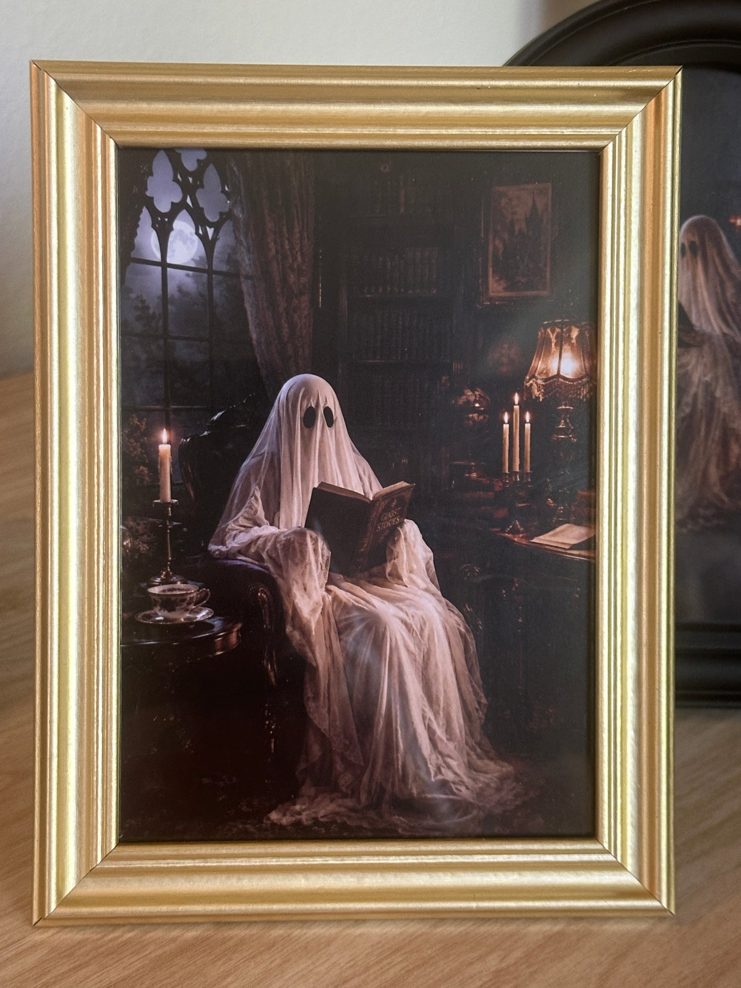 Ghost Gothic Reading Victorian Halloween Picture Print