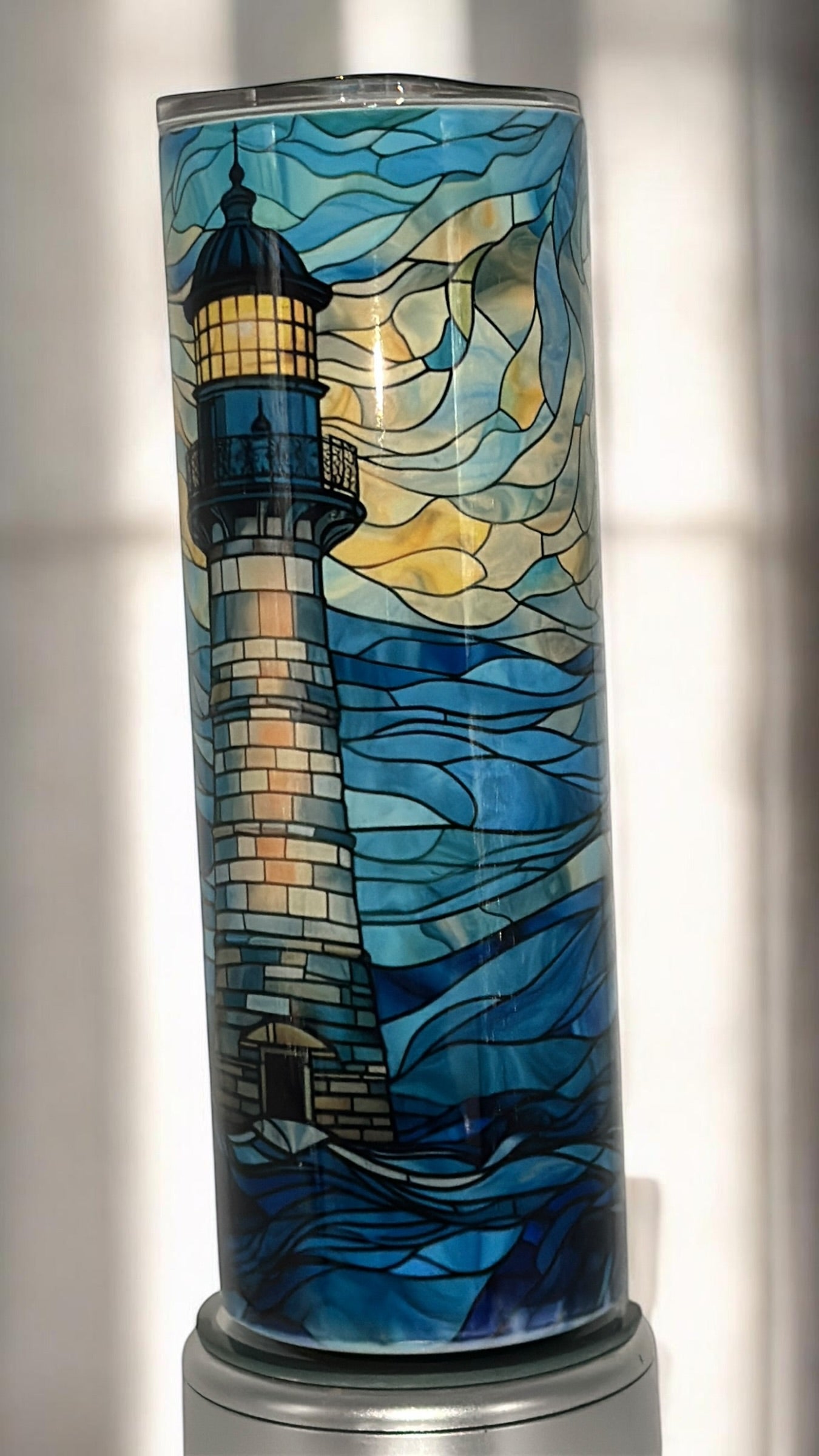 Lighthouse Beach Mosaic Ocean Lover Drinking Tumbler Water Bottle Cup