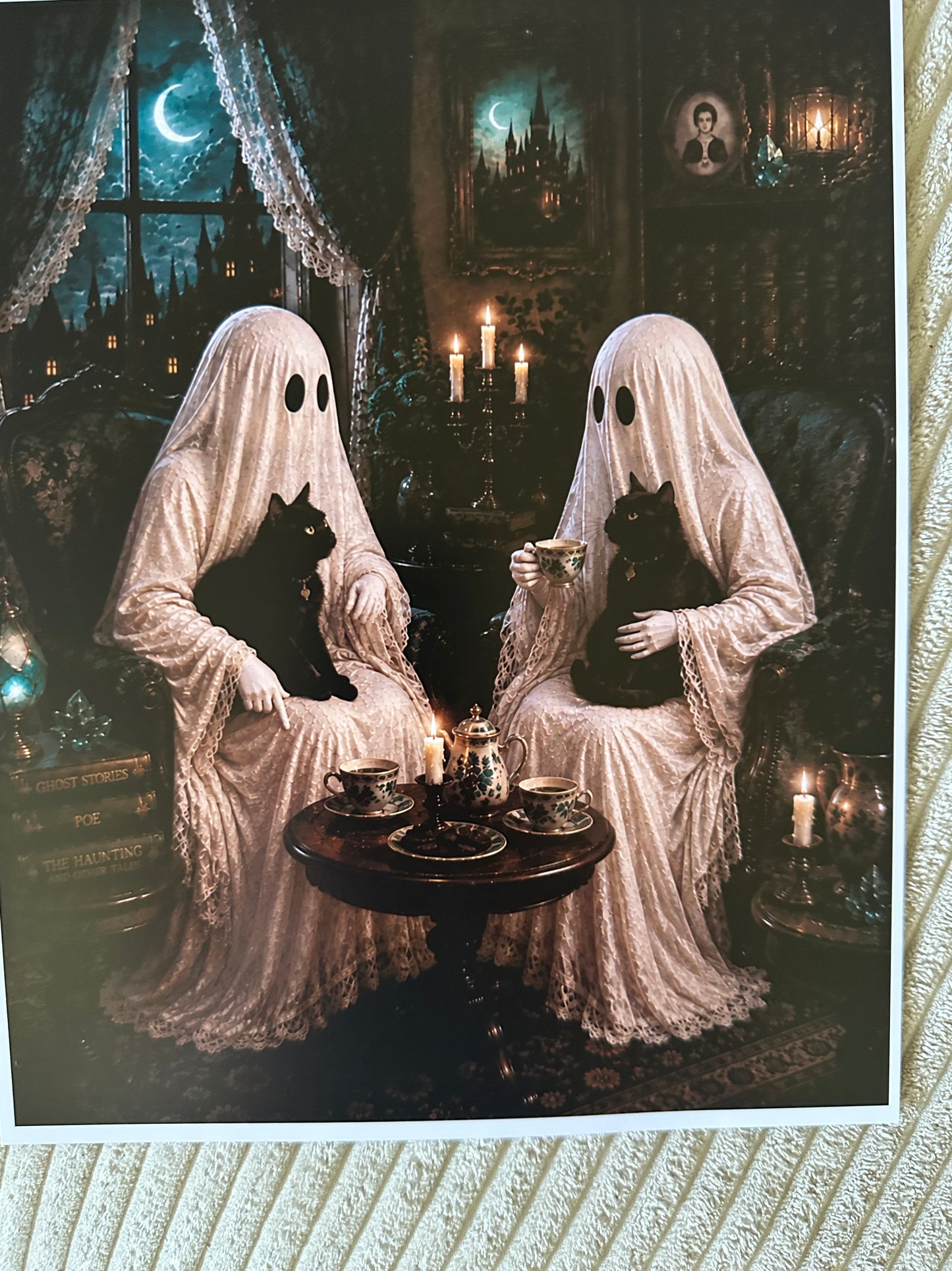 Ghost Gothic Black Cat Friends Victorian Halloween Picture Print