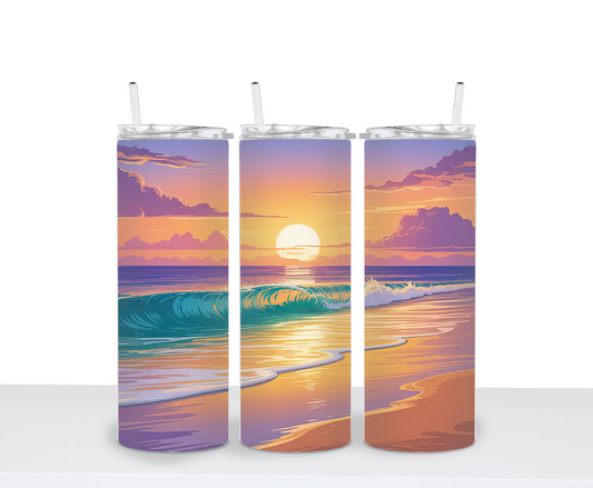 Beach Sunset Waves Ocean Lover Drinking Tumbler Water Bottle Cup