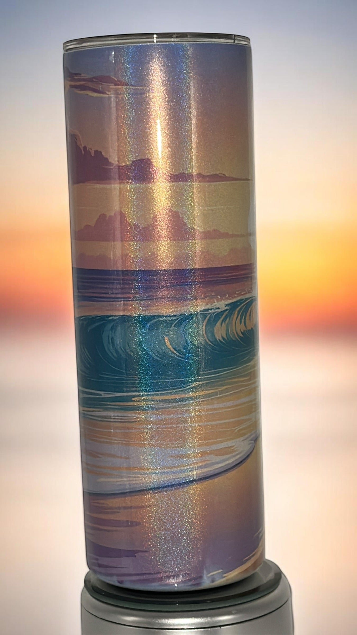 Beach Sunset Waves Ocean Lover Drinking Tumbler Water Bottle Cup