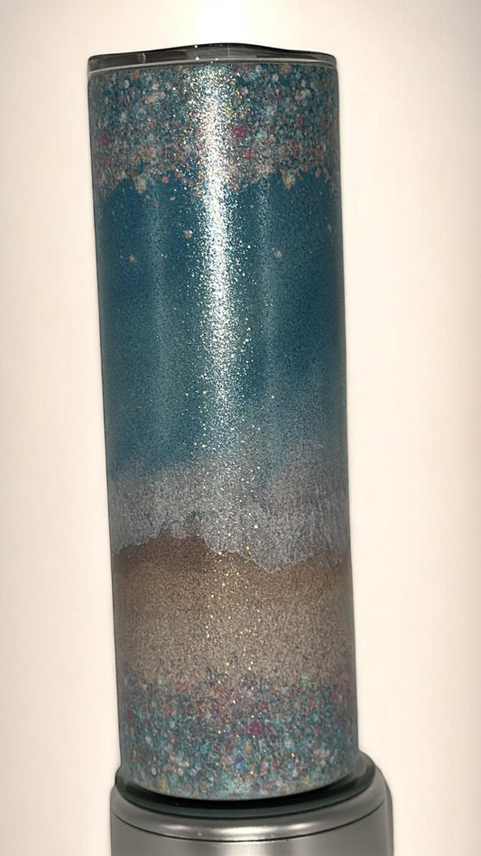 Beach Waves Ocean Lover Glitter Finish Drinking Tumbler Water Bottle Cup