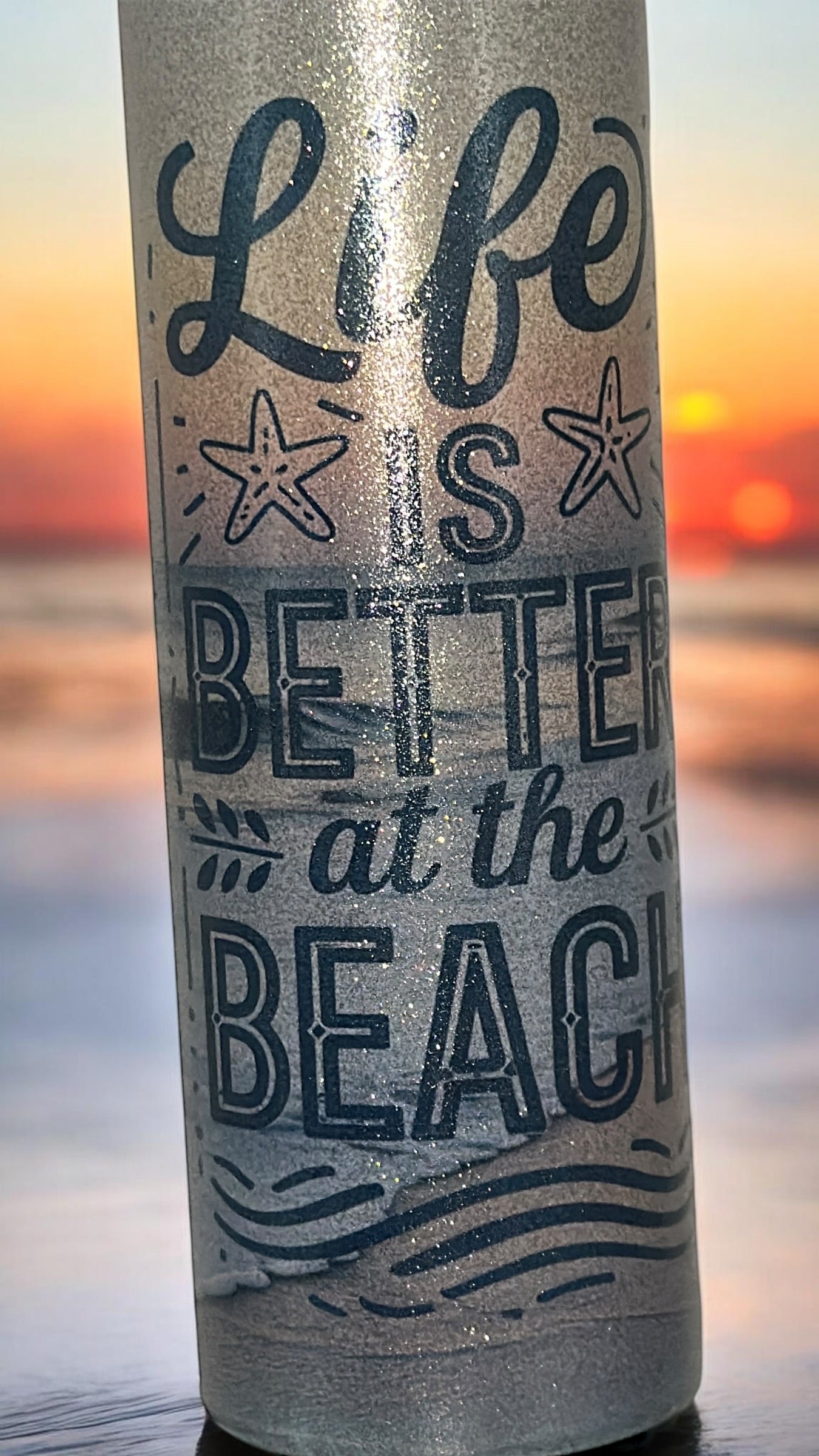 Beach Vibes Ocean Lover  Glitter Drinking Tumbler Water Bottle Cup Life is better at the Beach