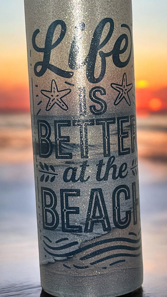 Beach Vibes Ocean Lover  Glitter Drinking Tumbler Water Bottle Cup Life is better at the Beach