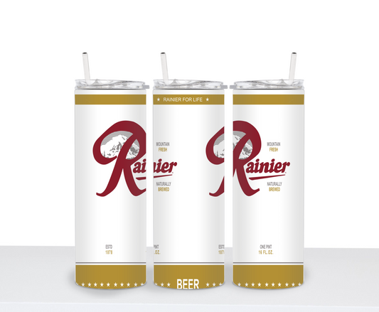 Rainer Beer PNW inspired 20 oz drinking Tumbler Seattle Beer for HOT and COLD drinks