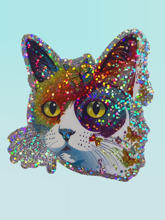Cat lover GLITTER holographic retro sticker permanent decal waterproof bumper sticker
