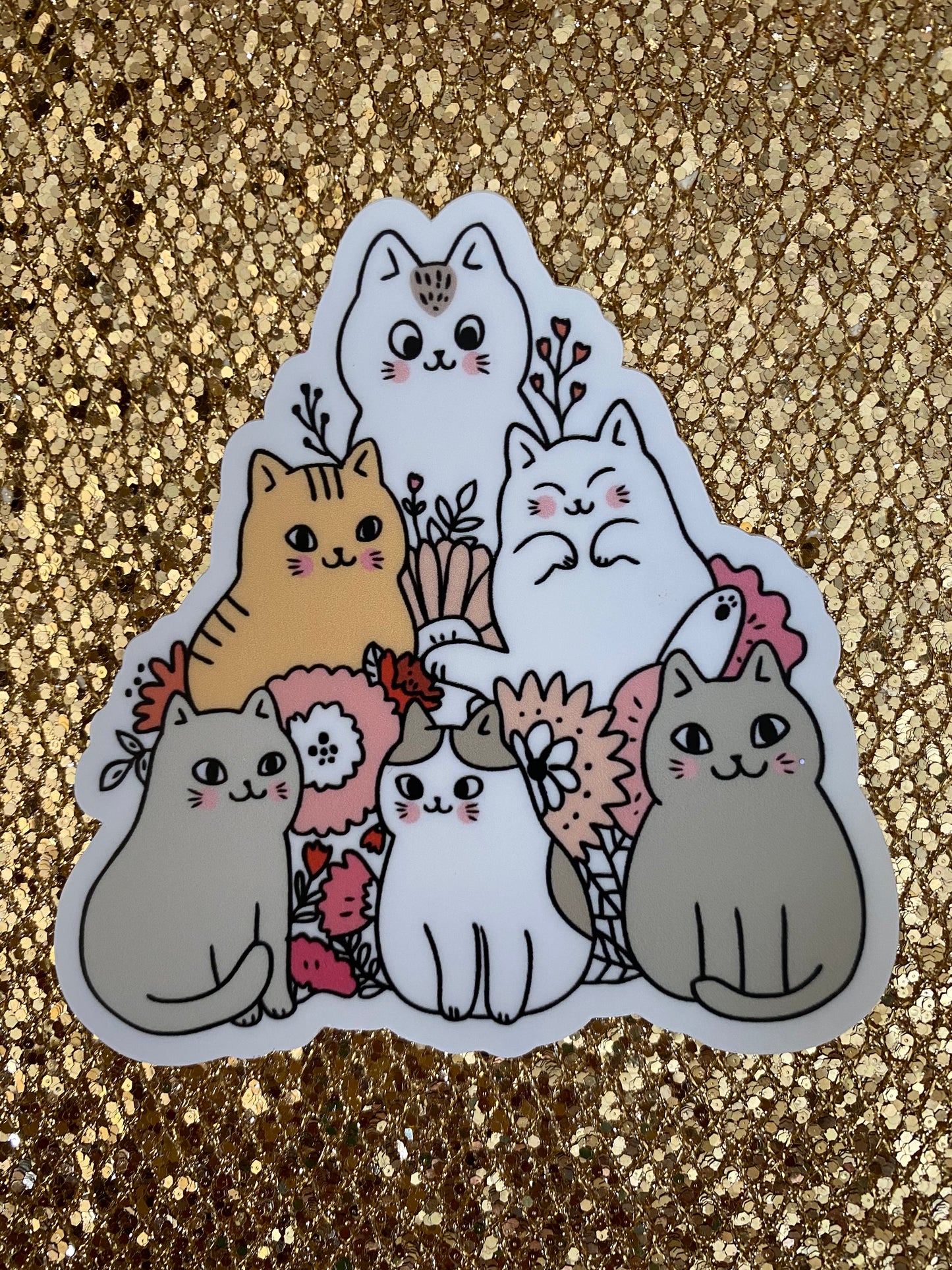 CAT Friends and Flowers Sticker Kitty Cat Car Decal