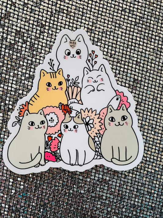 CAT Friends and Flowers Sticker Kitty Cat Car Decal