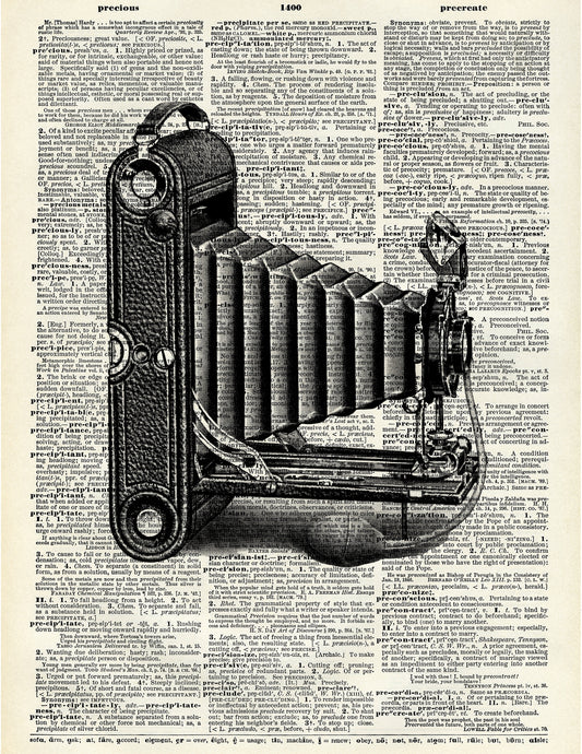 Vintage camera on dictionary background 8 x 10 Print